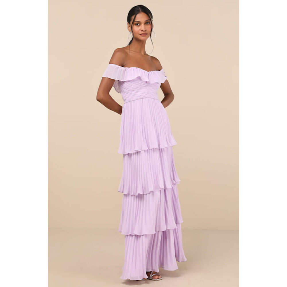 Lulus Always Remarkable Lavender Pleated Off-the-shoulder Maxi Dress Purple